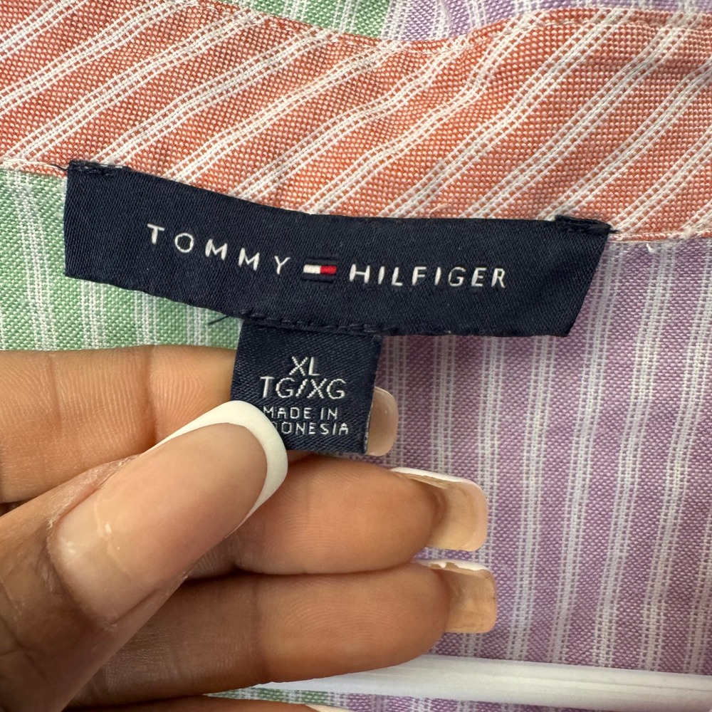 Tommy Hilfiger Pastel Colorblock Striped Tie Front Button Down Shirt XL Womens - Picture 3 of 3